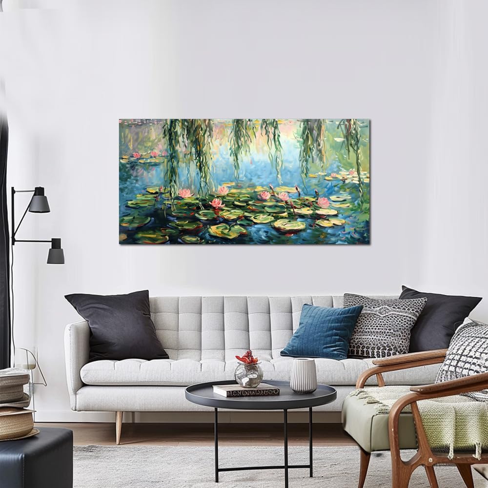 Arts-Large Water Lilies by Claude Monet,Classic Impressionist Wall Art,Famous Canvas Painting for Living room Bedroom Bathroom Home Office Wall Decor 40" x 20"