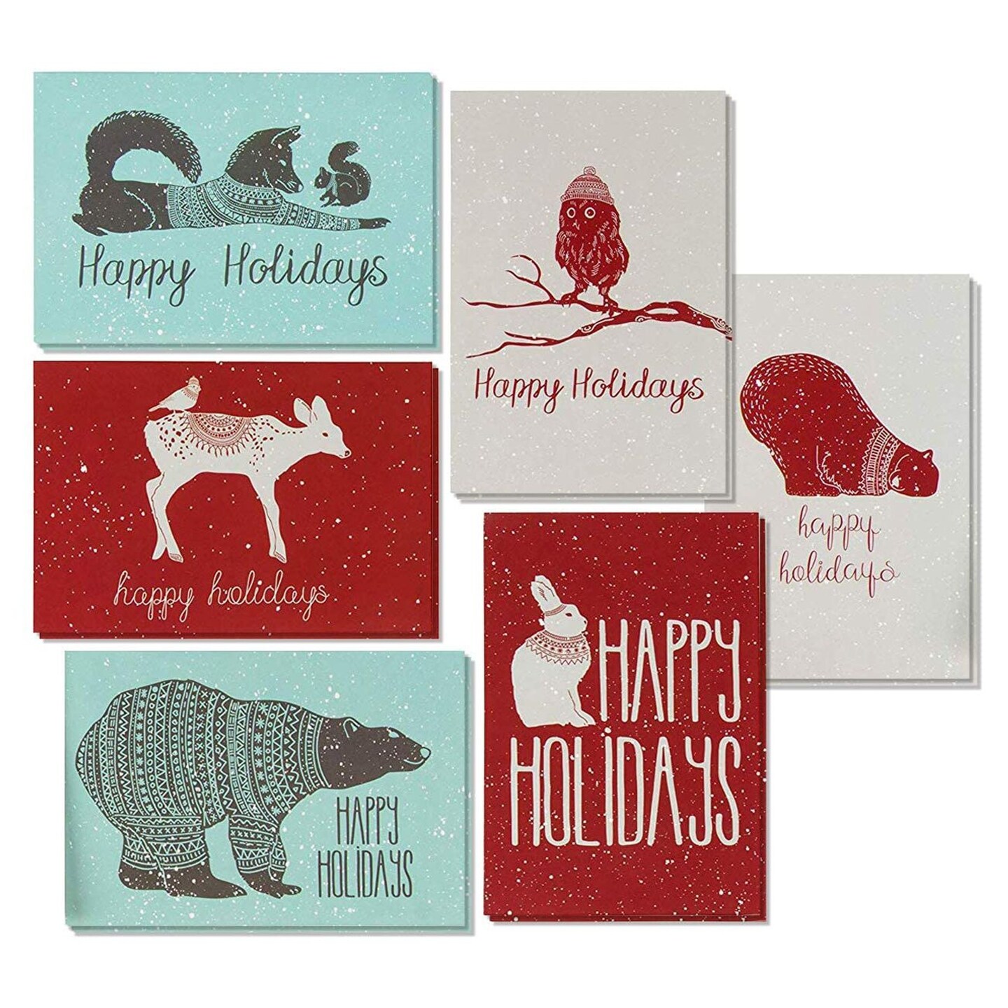 BEST PAPER GREETINGS Holiday Cards with Envelopes - Holiday Card Blank Inside for Notes - Winter Animal Designs & Winter Greetings - Cardstock & Blank Envelope - 4x6 in, 48-Pack