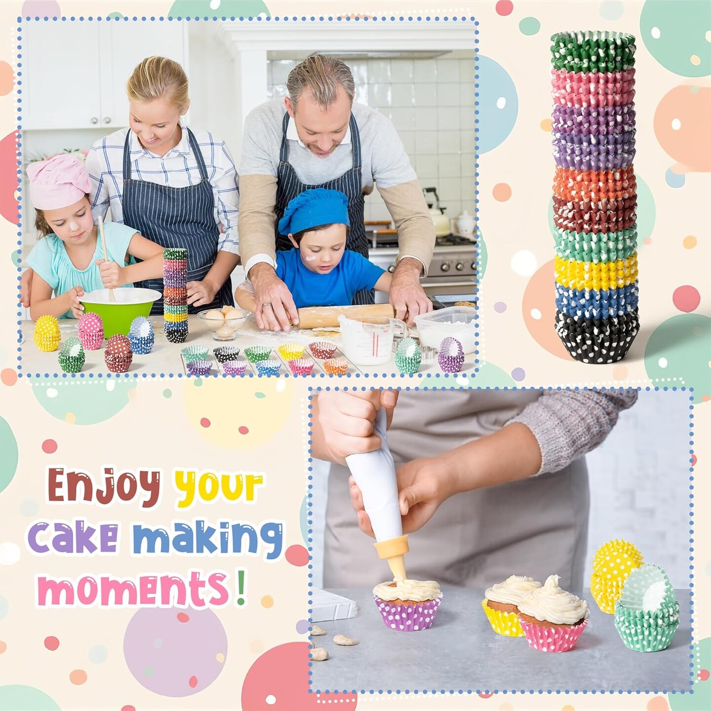 Mini Cupcake Liners Baking Cups - R HORSE 600Pcs Polka Dots Mini Size Cupcake Cups for Baking, Multi-color Disposable Cupcake Paper Baking Cups Cupcake Wrapper, Gift for Women Baking Cooking Lovers
