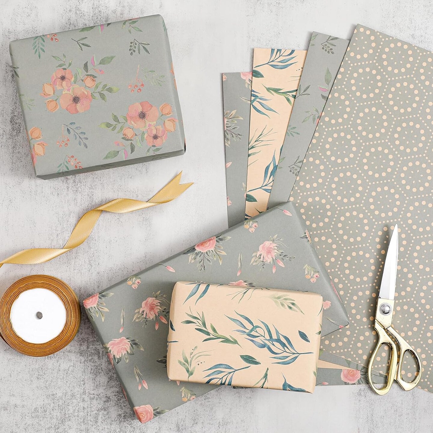 Wrapping Paper of Stylishly Designed Folded Kraft Wrapping Paper 12 Sheets Recycled Gift Wrapping Paper 20&#x22; X 29&#x22;