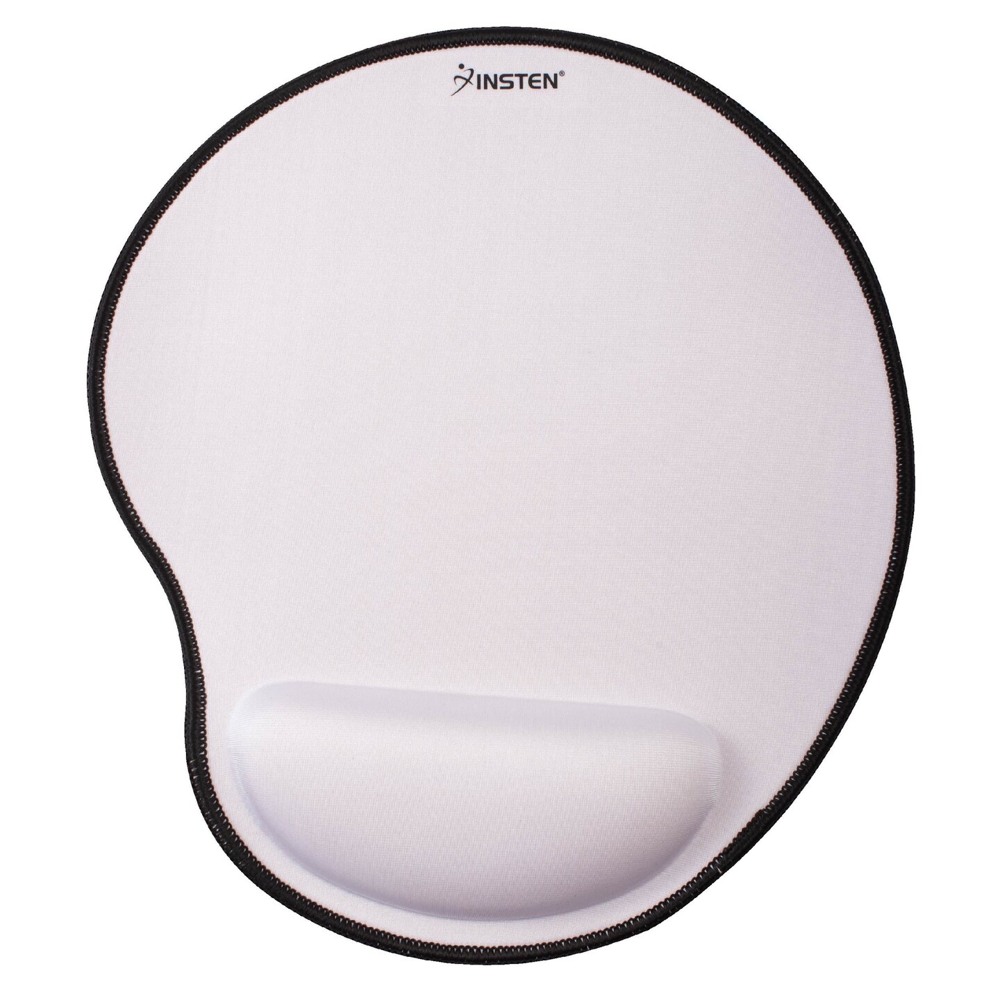 Insten Mouse Pad with Wrist Support Rest, Stitched Edge Mat, Ergonomic Support, Pain Relief Memory Foam, Arc, White with Black Edge