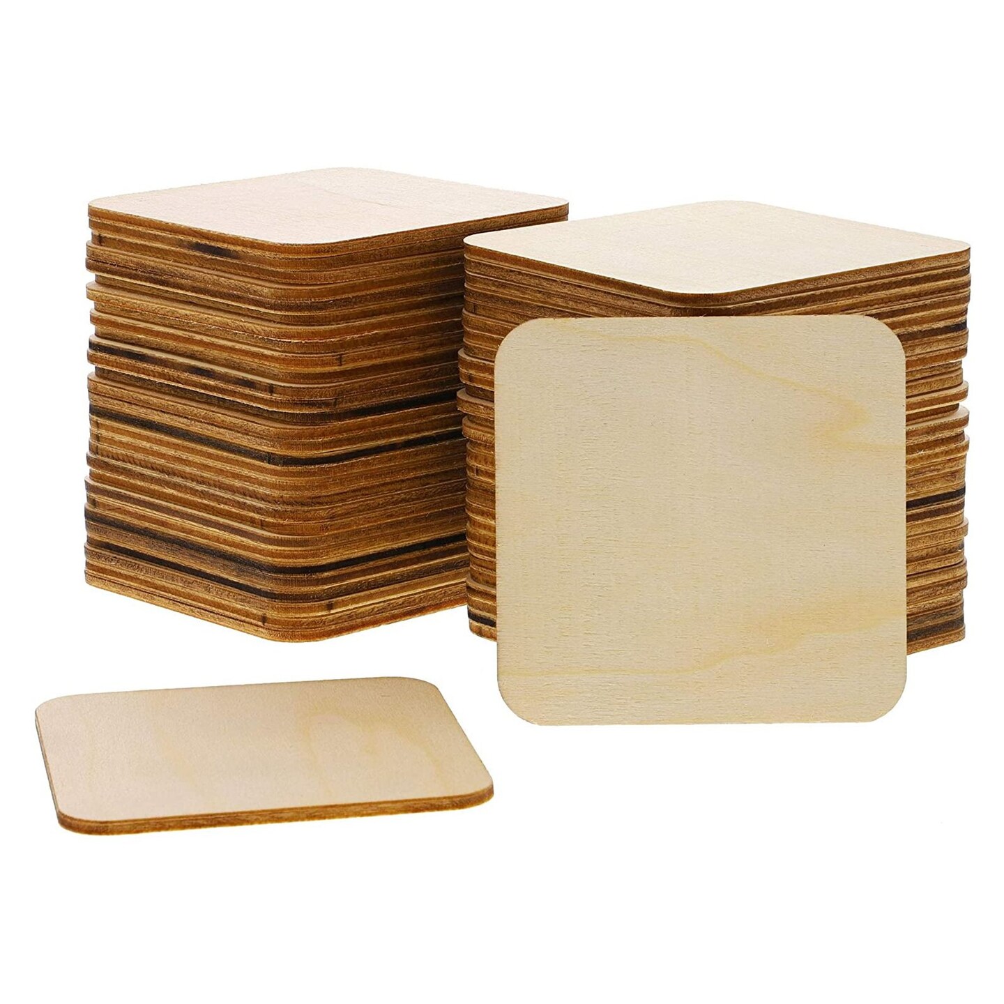 60 Pack Unfinished Rounded Wooden Squares for Crafts, DIY Projects, Wooden Cutout Tile (3 in)