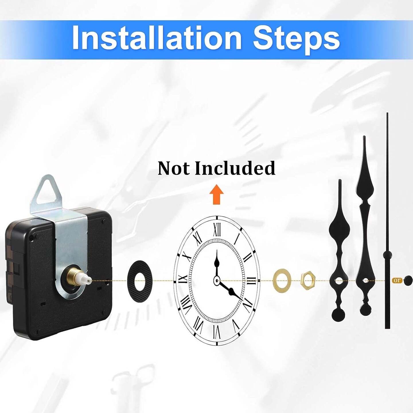 3 Pieces Non Ticking Quartz Clock Movement Mechanism with 6 Sets of Short Hands Battery Operated Clock Motor Kit for DIY Repair Replacement (0.5 inch/13 mm)