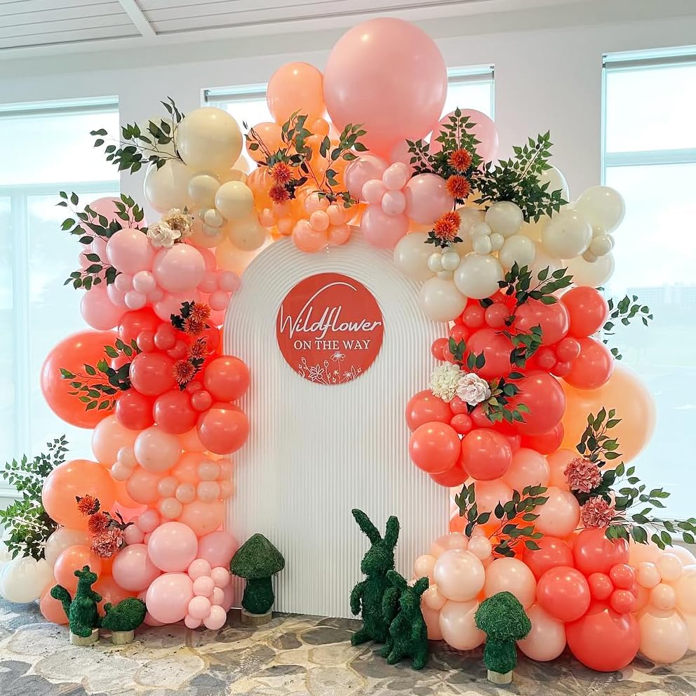 125pcs Pink and Coral Red Balloon Garland Arch Kit – Ivory White, Maca Orange & Peach Latex Balloons – Premium Decoration Set for Mother’s Day, Wedding, Engagement, Anniversary & Baby Shower