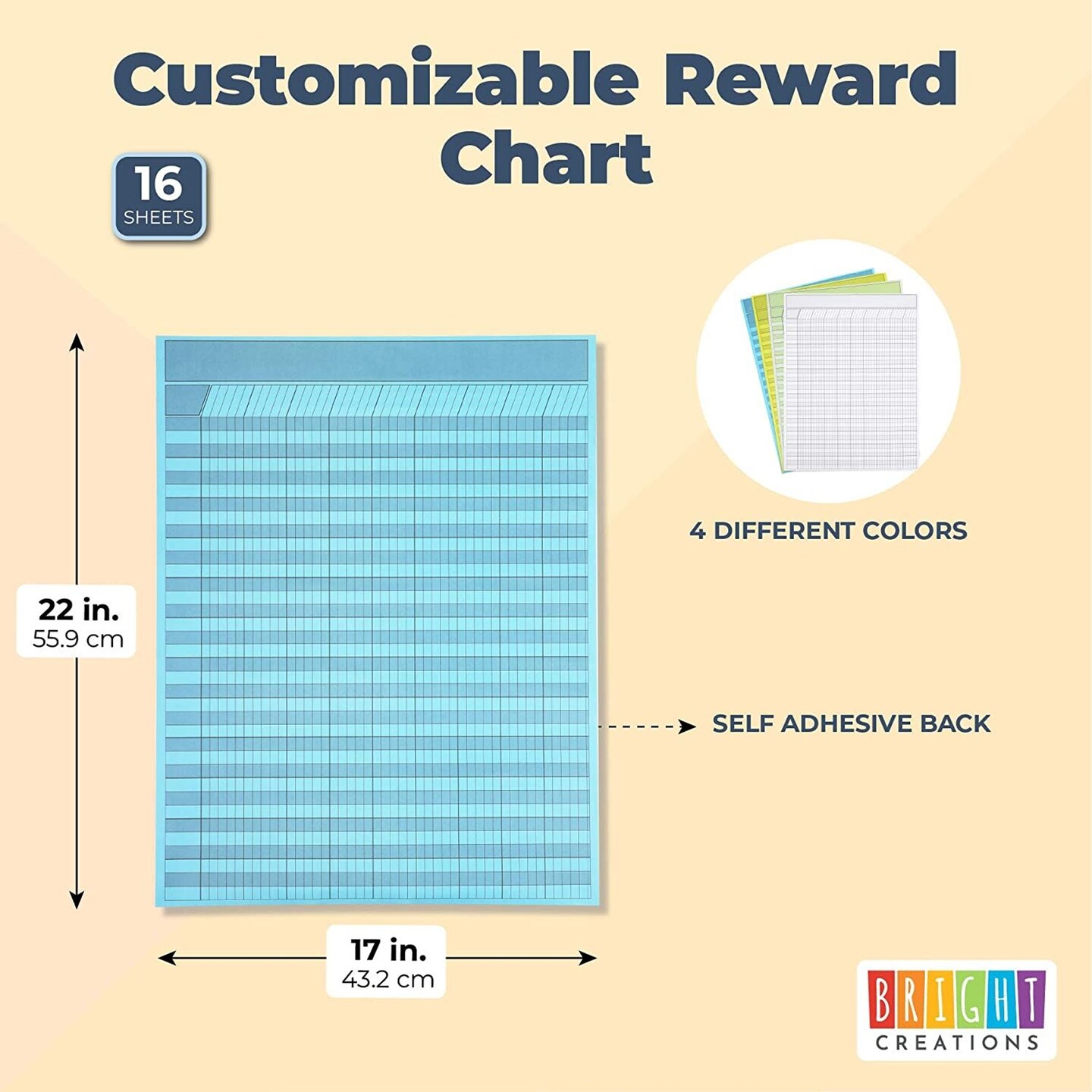 Vertical Incentive Chart for Classroom, Kids Rewards for Chores (17 x 22, 16 Sheets)