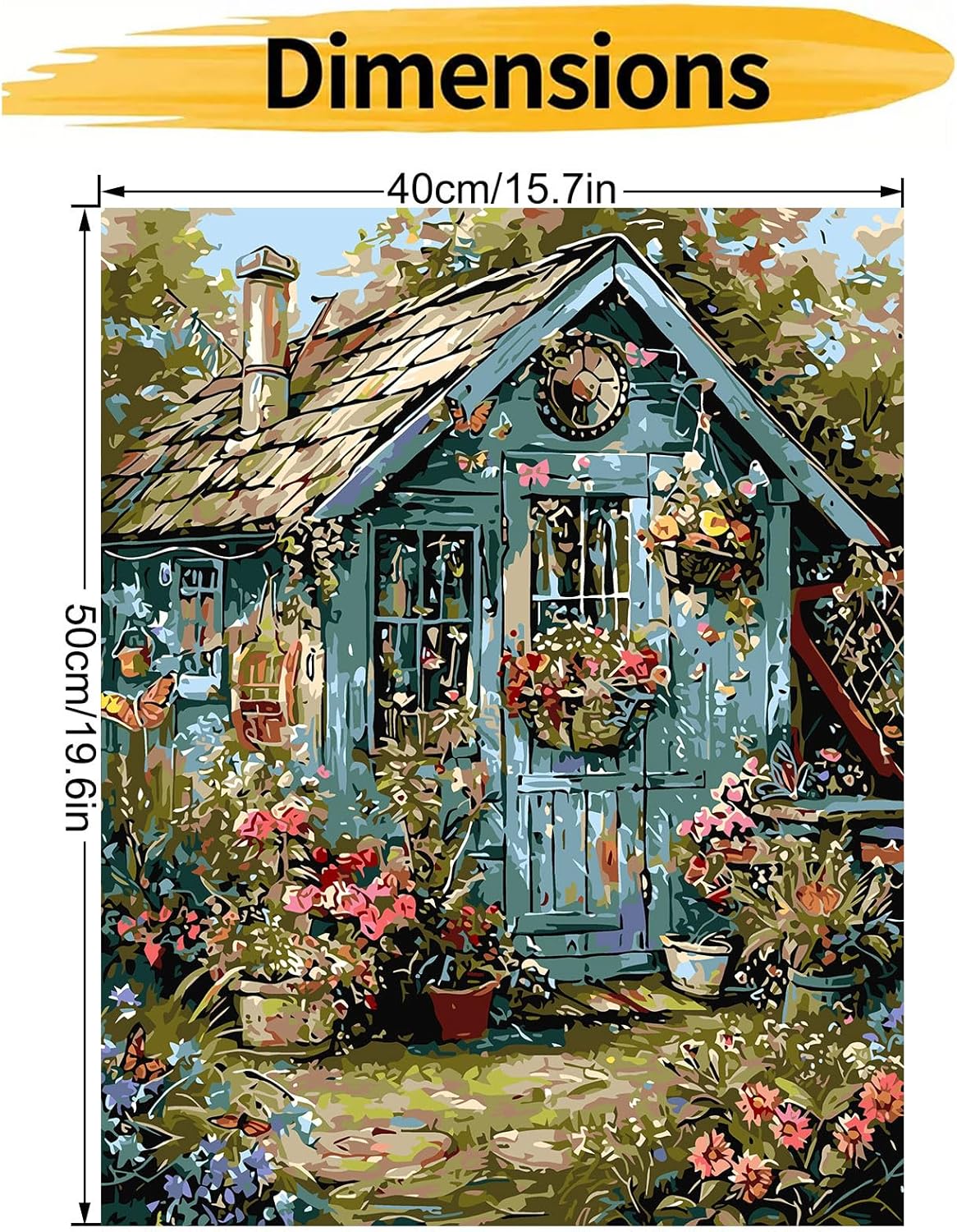 Flower Paint by Numbers Kit for Adults On Canvas,DIY Easy Adult Paint by Number Kits Garden House,Paint by Color Acrylic Paint Painting Butterfly Home Wall Decor 16x20inch (Without Frame)