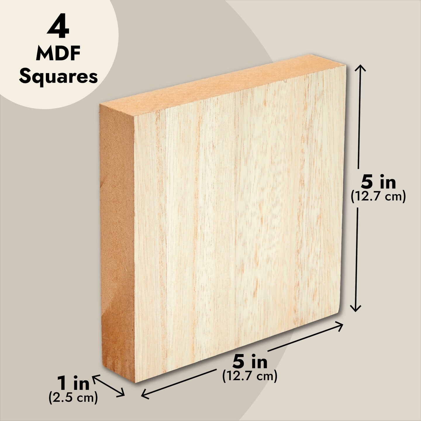 Bright Creations Unfinished MDF Wood Blocks for Crafts, 1 In Thick Wooden Square Blocks (5x5 In, 4 Pack)