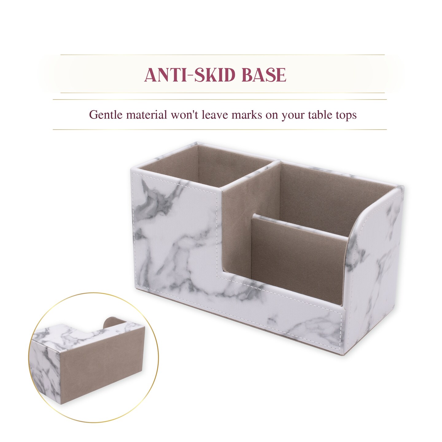 White Marble Faux Leather Desk Organizer, Pen Holder for Office Desktop Organization and Storage, 7.95 x 3.62 x 4.33 in