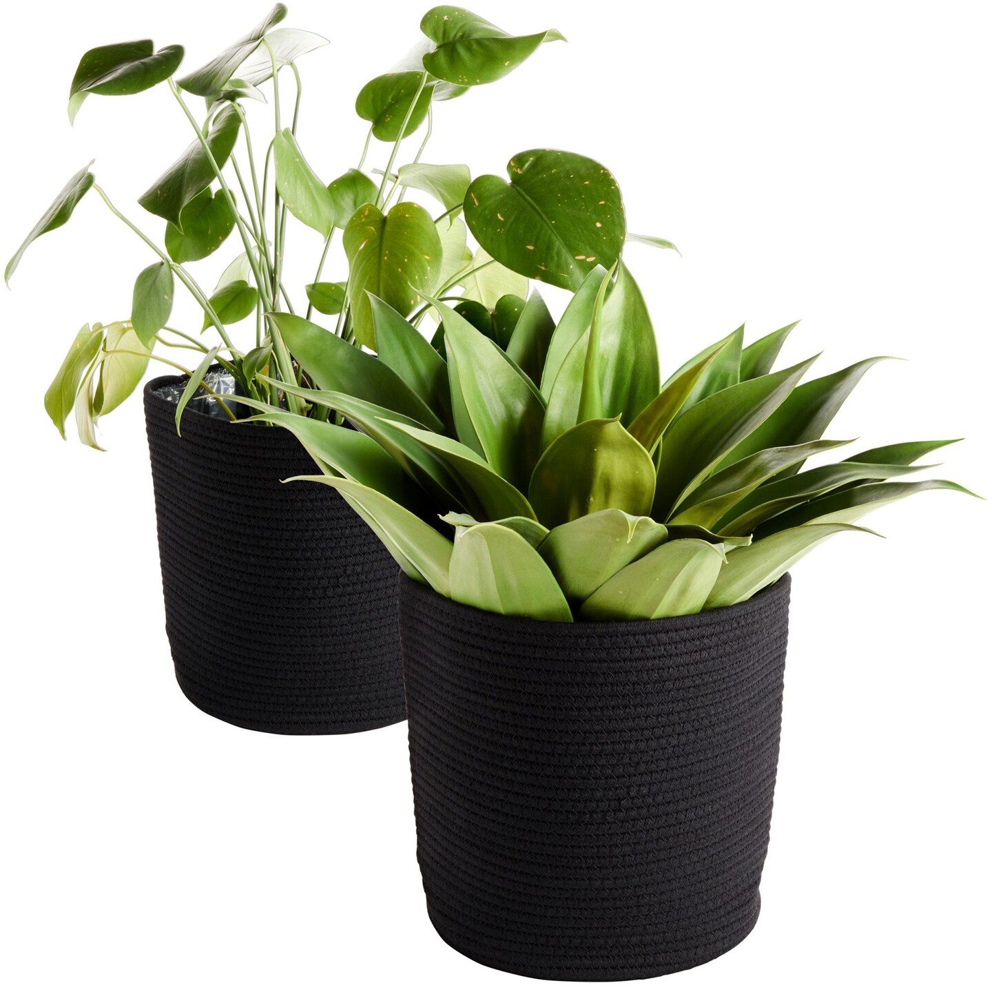 2 Pack Decorative Woven Planter Basket with Plastic Liner for Outdoor, Indoor, Floor, Plants, Storage, Black (10 x 11 In)