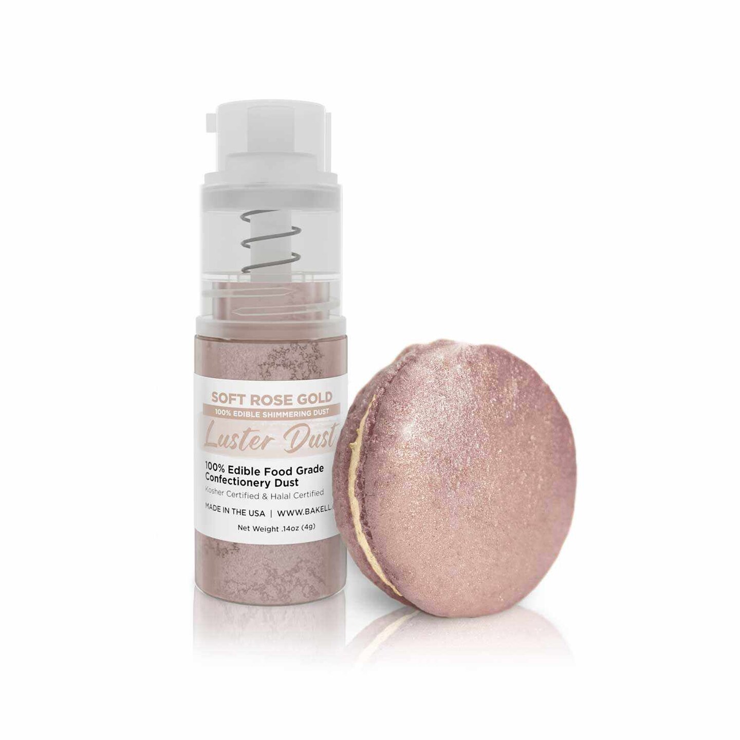 Bakell - Soft Rose Gold Luster Dust (4g, 1x Pump) Edible Vegan Dust & Paint for Baking, Desserts and Beverages