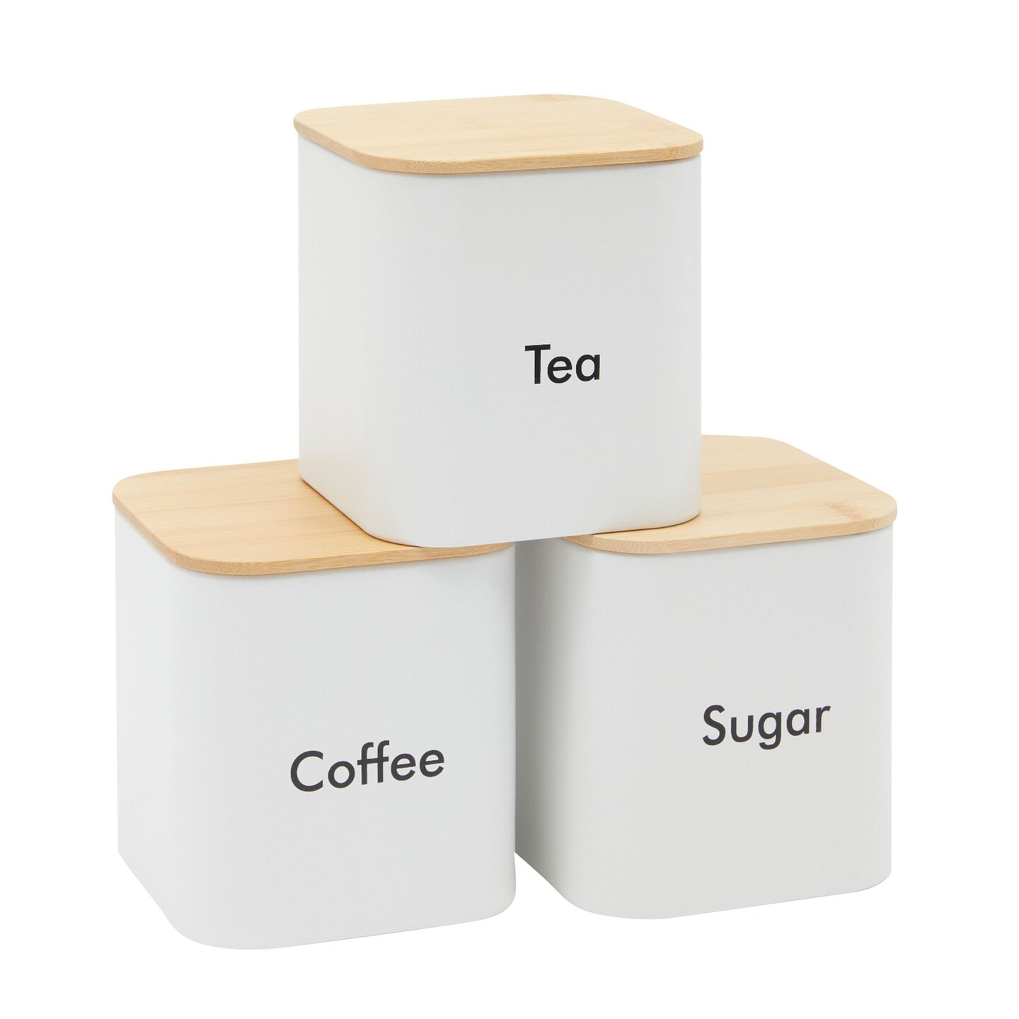 Juvale Coffee Bean Storage Canisters for Countertop - 3-Piece White Iron 48 oz Set - Silicone Seal Lids for Freshness - Sugar Jar & Tea Organizer - Coffee Bar Accessories & Countertop Organization
