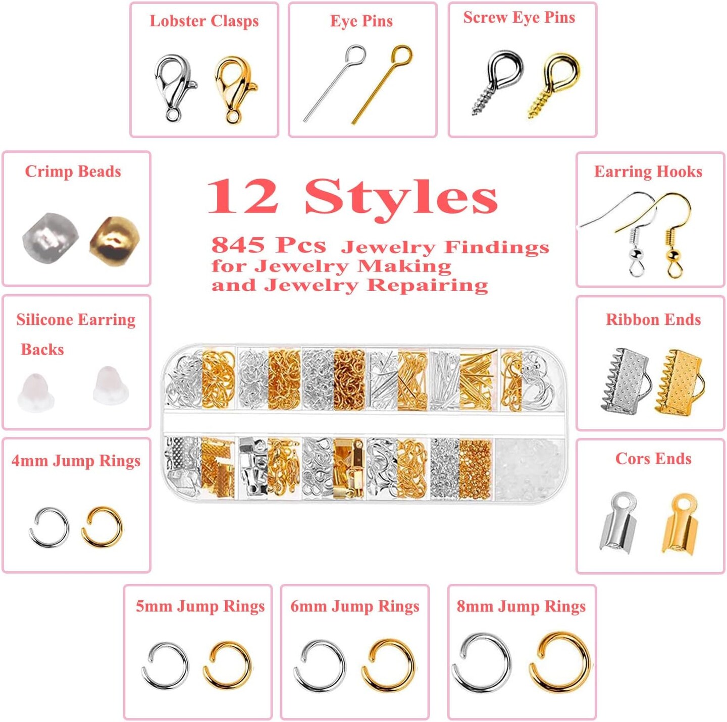 Jewelry Making Supplies Kit - 24 + 845 Pcs Jewelry Making Tools for Repair, Crafting, Earring, Ring, and Beading