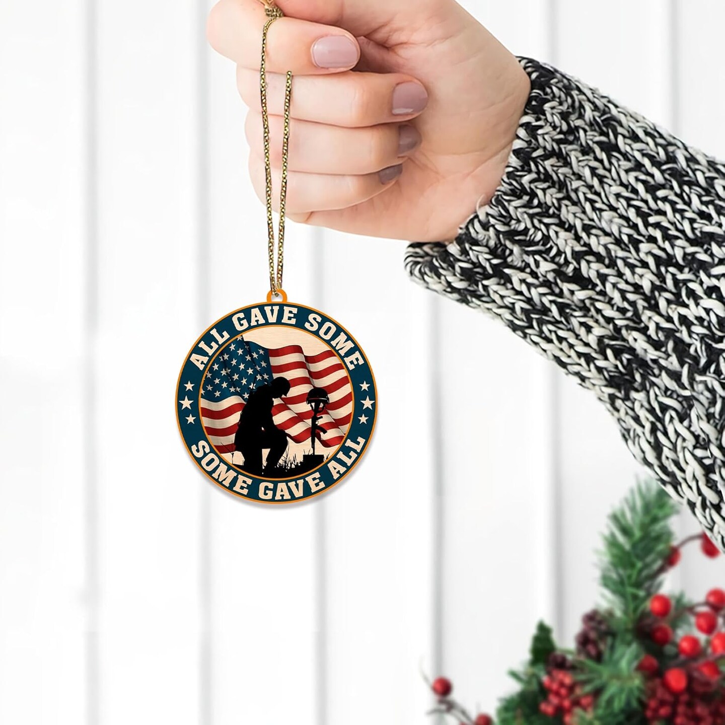 Veteran Christmas Ornament Tree Decorations 2D Flat, Gifts for Veteran Soldier Armed Forces Military Members US Army, Patriotic Ornaments for Christmas Tree Decorations