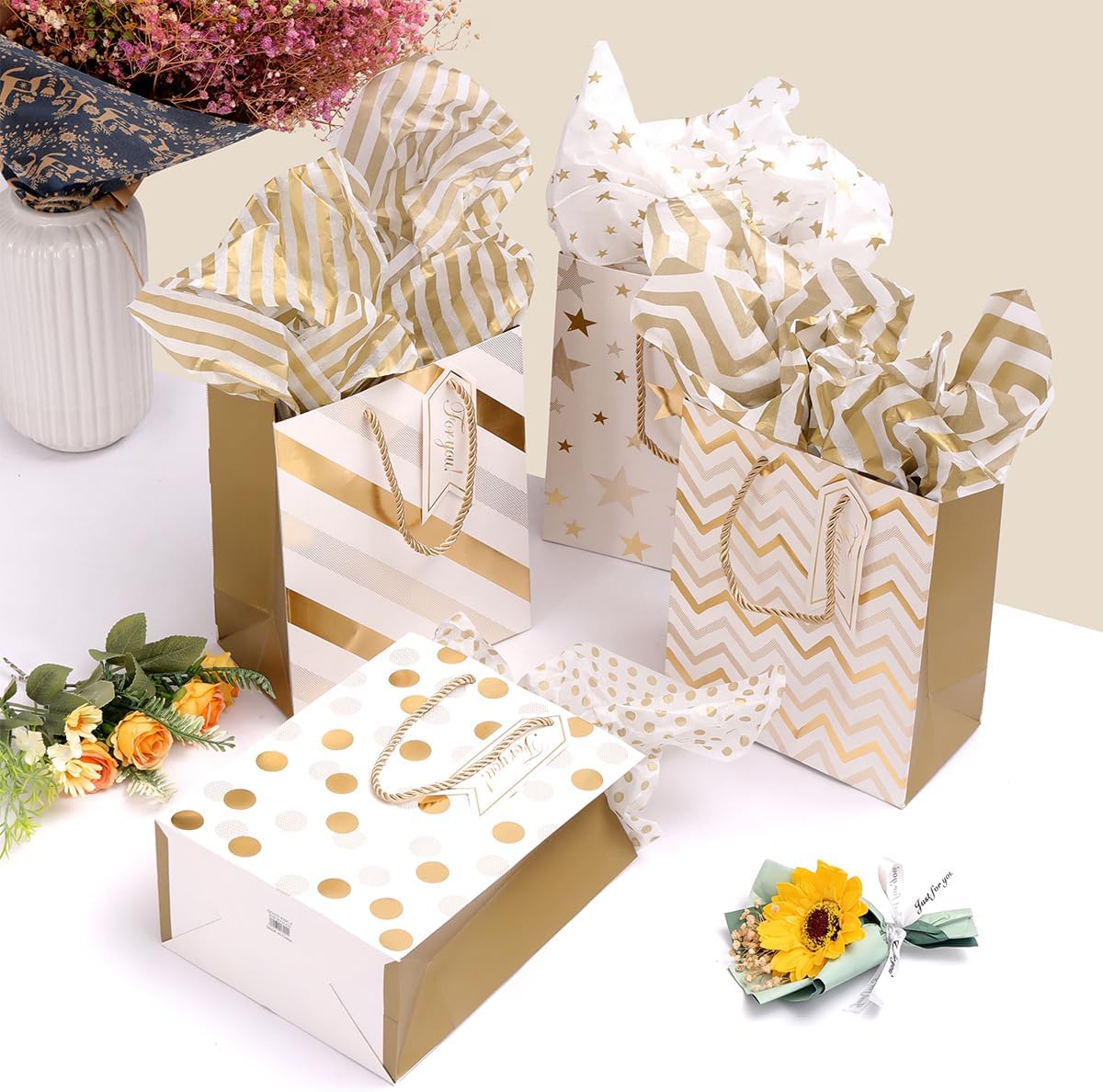 12pcs 9&#x22; Gift Bags, Medium Size Paper Bags with Tissue Paper