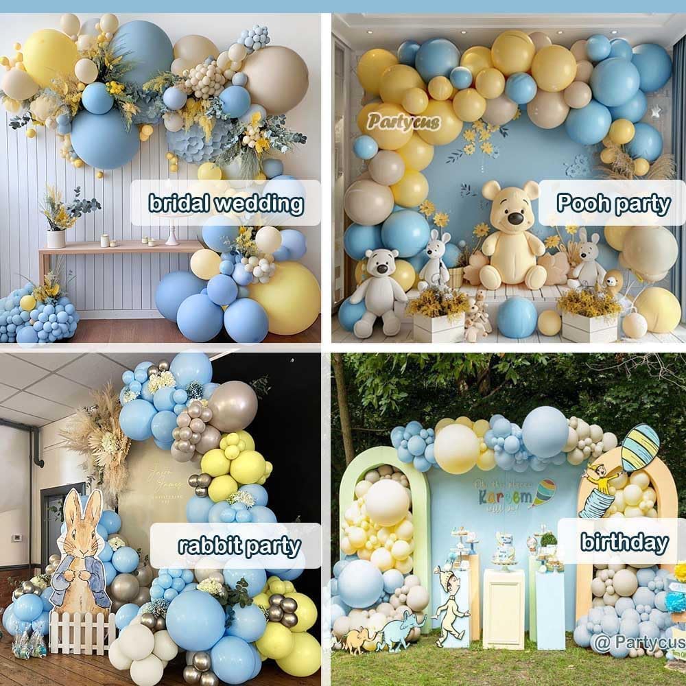 Pastel Blue Yellow Balloon Garland Double Stuffed White Sand Light Yellow Baby Blue Matte Balloon Arch Kit for Baby Shower Bear Birthday Bridal Party Decoration