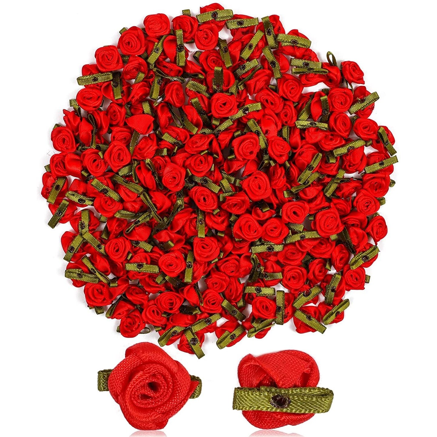 Bright Creations 200 Pack Ribbon Red Rose Flower Heads for Faux Floral Decor, Bulk Artificial Flowers, Fake Roses for Valentine&#x2019;s Day, Gift Wrapping, Crafts and Party Supplies (0.6 inch)
