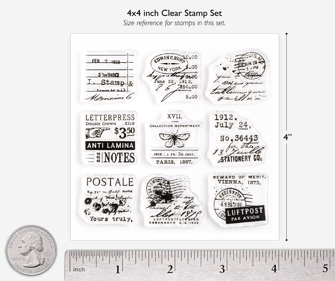 1 inch Small Vintage-Style Collage Stamps on 4x4 inch Sheet by Wintertime Crafts