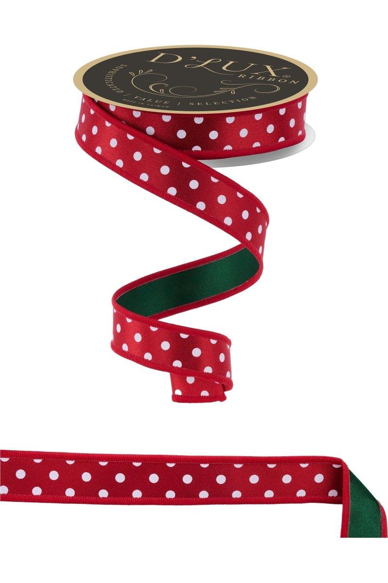 7/8&#x22; Small Polka Dot Fused Ribbon: Green/Red (10 Yards)