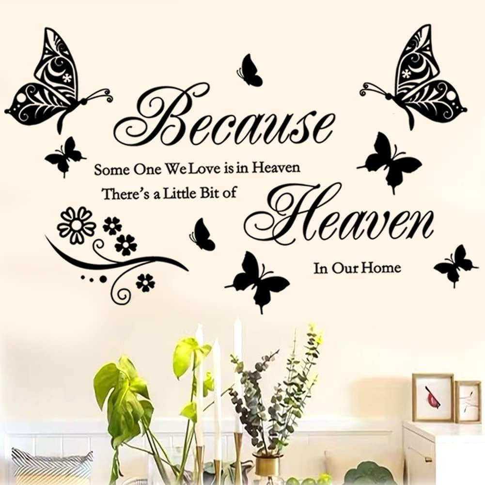 Inspirational Wall Decal – “Because Someone We Love is in Heaven” 22.9" x 31.5" | Religious Vinyl Wall Sticker for Home & Family Room Revised Product Description: (Style 3)