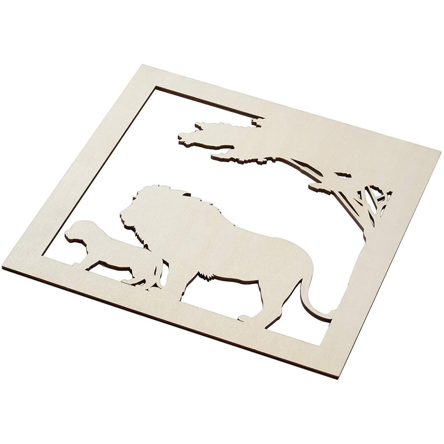 Wooden Cutouts for Crafts, Lion Cutout Sign (11.6 x 0.2 in, 2-Pack)