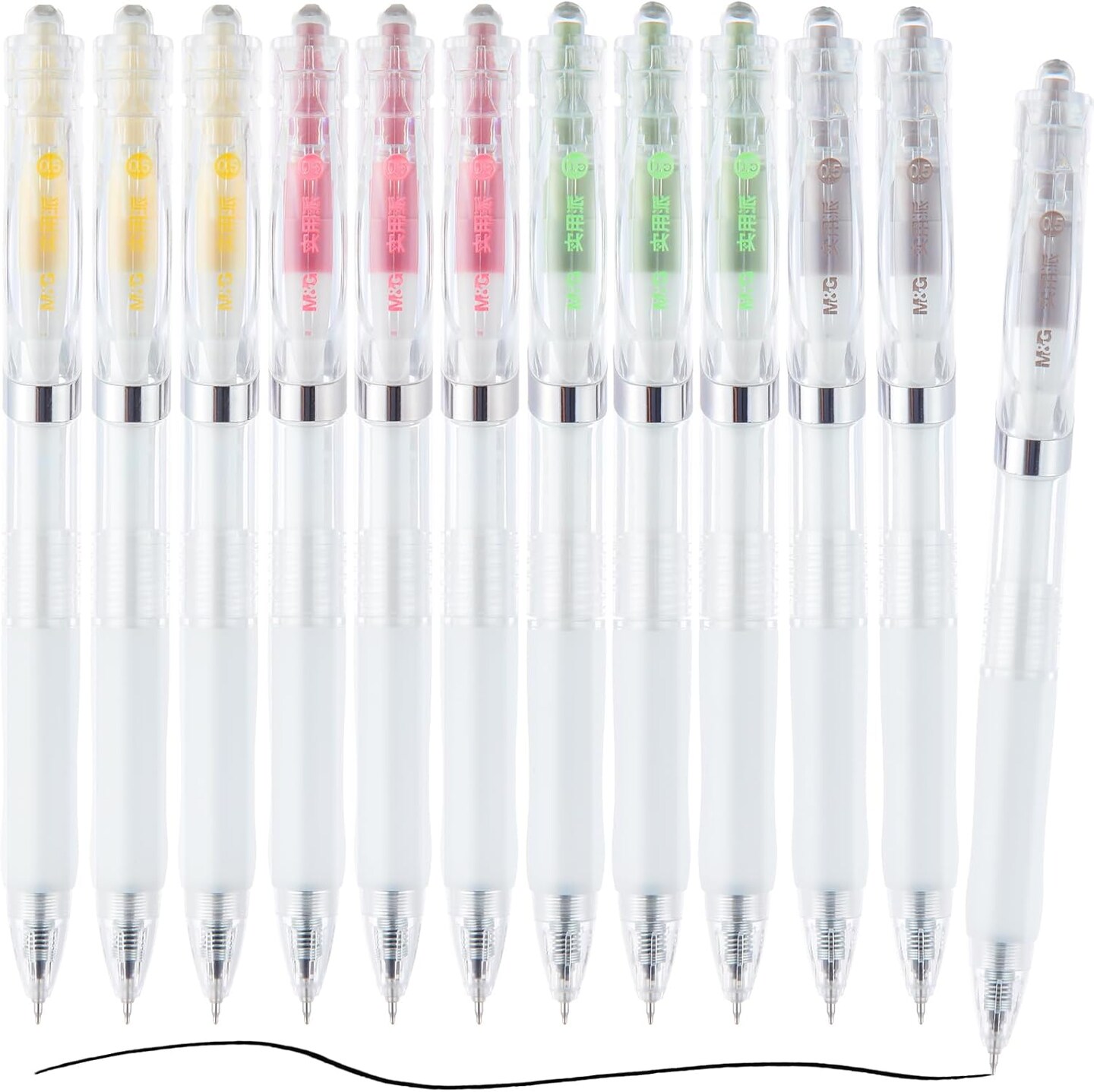 12 Pcs Gel Pens, 0.5mm Retractable Fine Point Gel Pens, Black Ink Rollerball Pens with 4 Colors Pen Holder, Quick Drying Gel Pens Smooth Writing for Note Taking Office School Women Men