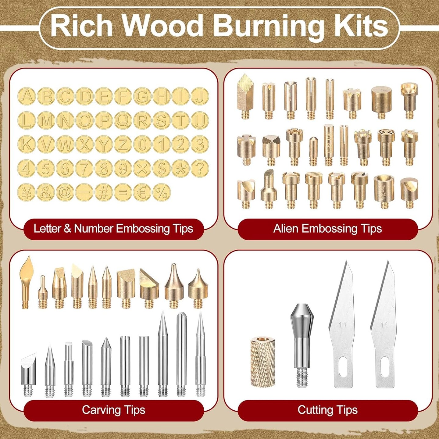 136 Pieces Wood Burning Kit Wood Burning Tools Set Wood Burner Tips Adjustable Temperature Pen Stencils with Wood Chips for Wood Burner DIY Embossing Carving Crafts