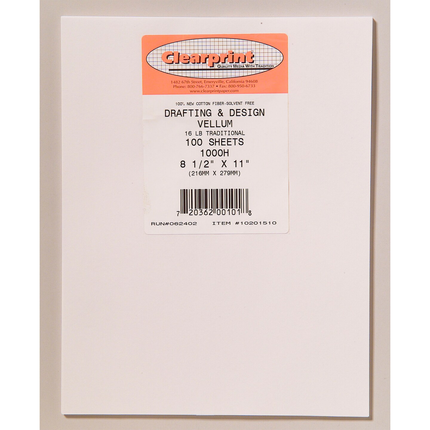 Clearprint 1000H Design Vellum Sheets, 16 lb., 100% Cotton, Pack