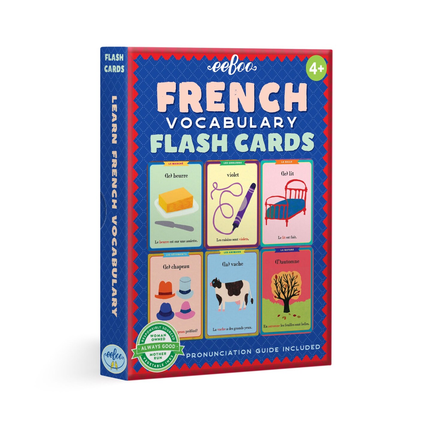 eeBoo: French Vocabulary Flash Cards, 56 Cards Included in the Set, Durable and Easy to Use, Pronunciation Guide Included, For Ages 4 and up