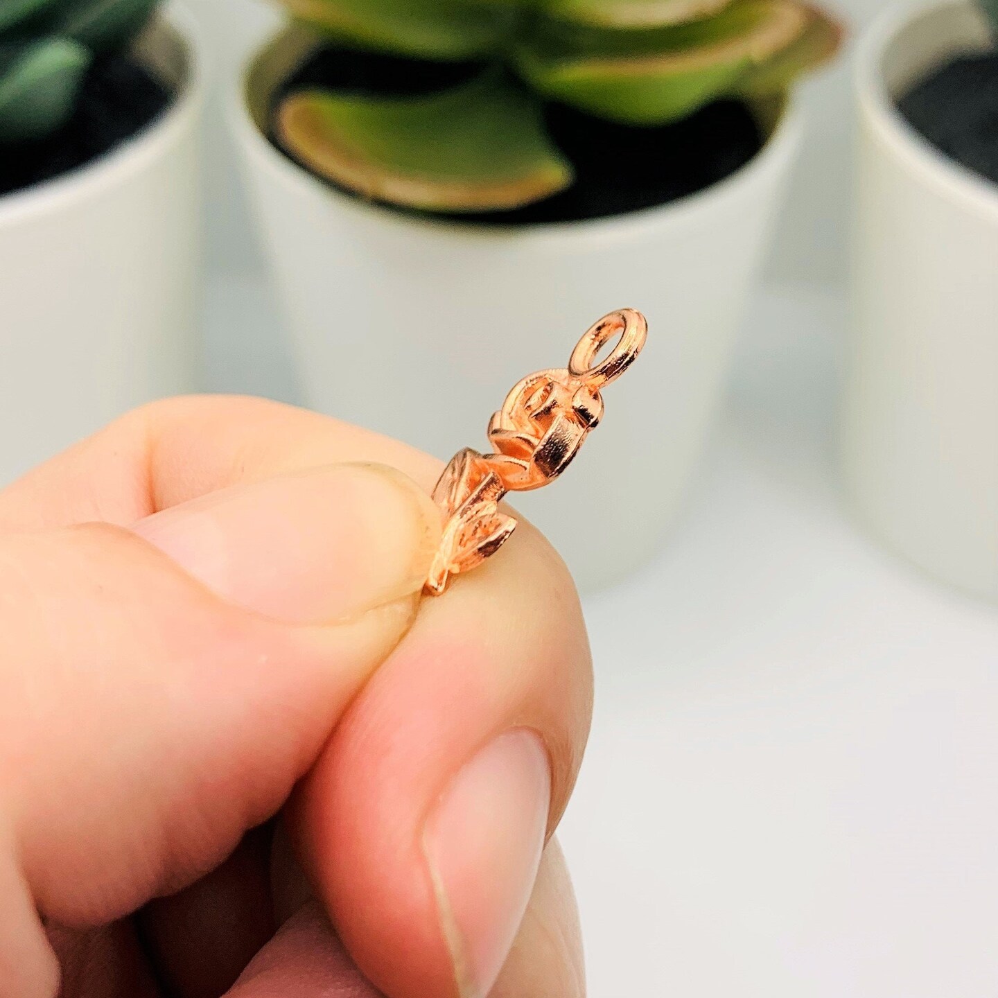 Small Rose Gold Rose Charms, 21x10mm