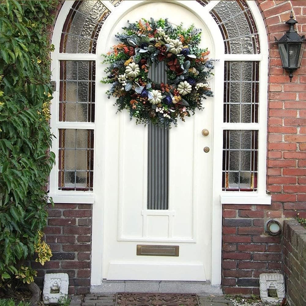 Handmade Fall Hydrangea Pumpkin Wreath with Eucalyptus Leaf Berry for Front Door