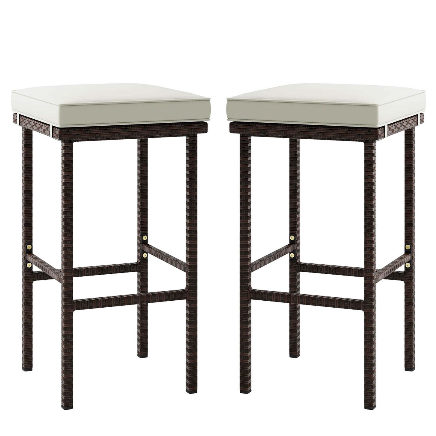 Costway Wicker Bar Stools Set of 2 with Removable Seat Cushions Footrest Support 400 LBS