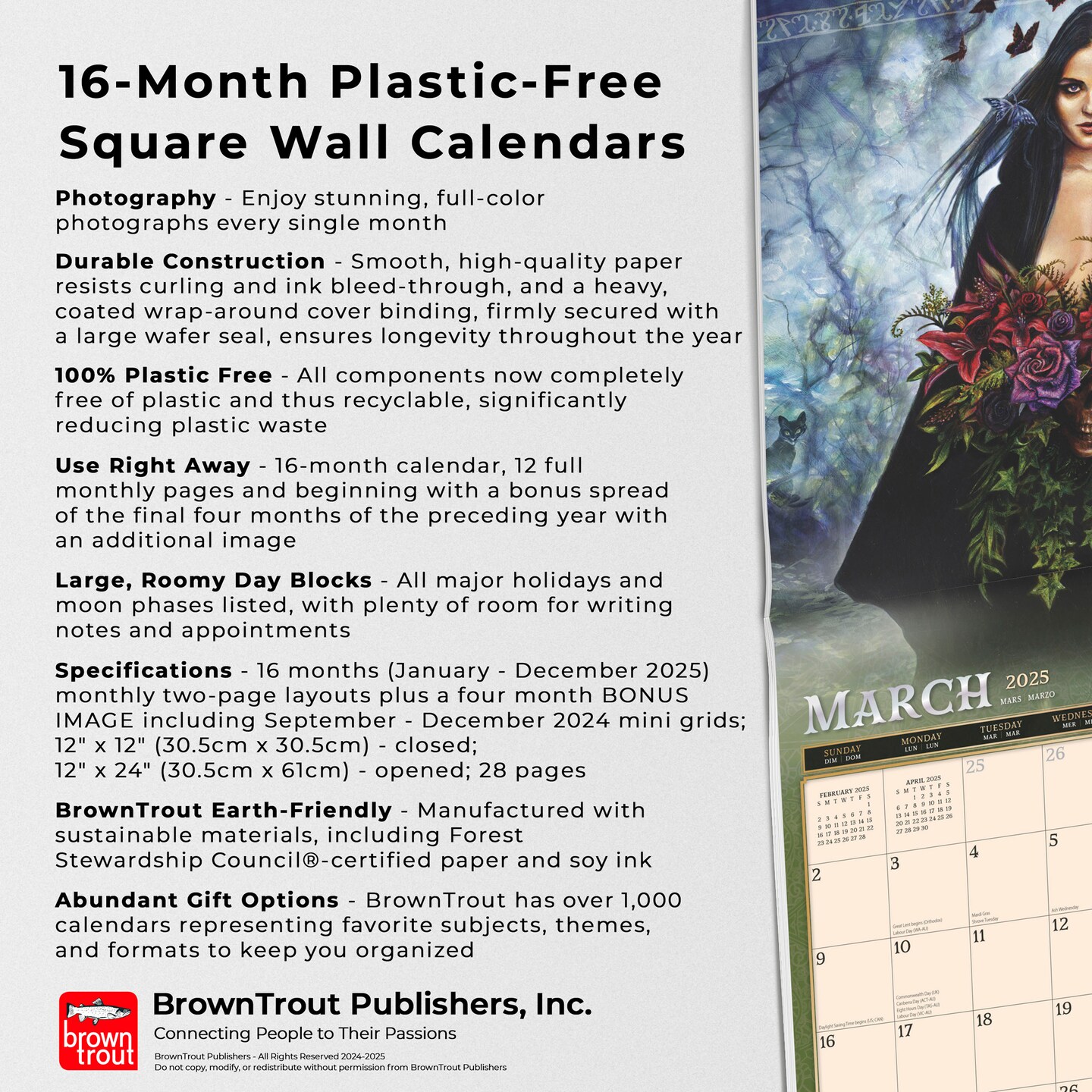 Alchemy Witches OFFICIAL | 2025 12 x 24 Inch Monthly Square Wall Calendar | Plastic-Free | BrownTrout | Manchester Artists Anti Jewellery Design