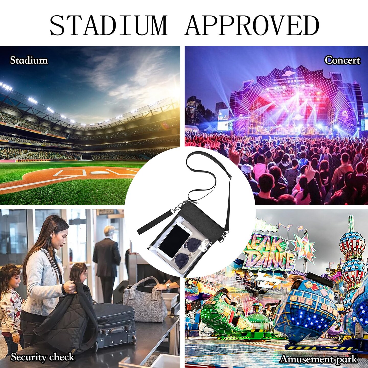 Clear Crossbody Purse Bag Stadium Approved Clear Tote Bag for Work Concert Sports(Clear Black)