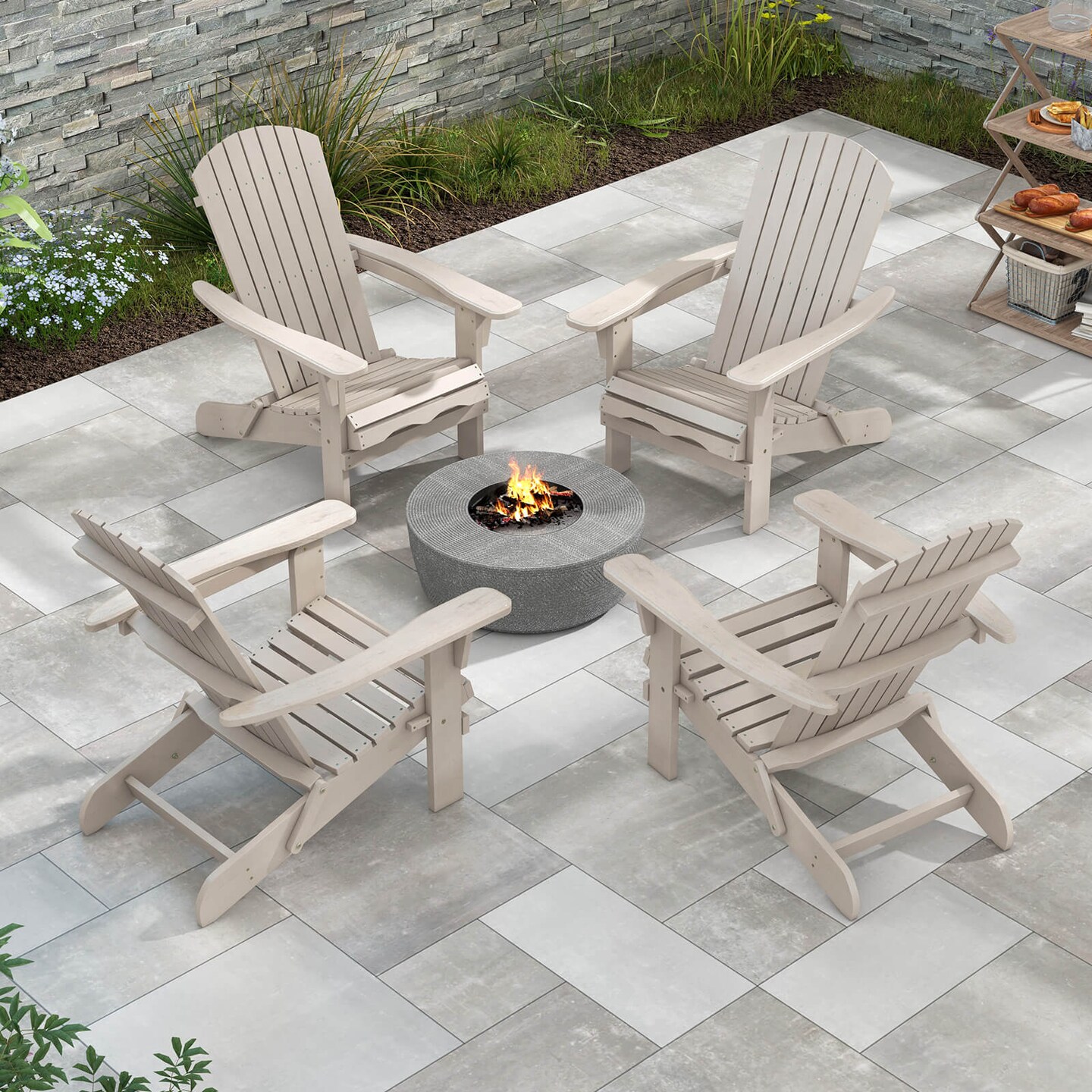 Costway Folding Adirondack Chair Set of 1/4 with High Backrest & Wide Armrests Wooden Grey