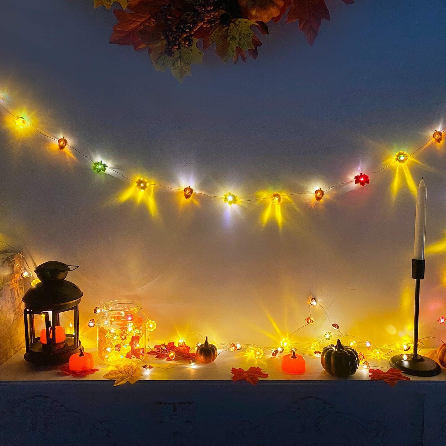 Fall Decor 30LED/10Ft 3D Pumpkin Lights Fall Thanksgiving Decorations, 3 in 1 Battery Powered Fall Lights Pumpkin Decor, Fall Garland Lights Indoor Outdoor Thanksgiving Halloween Decor Autumn