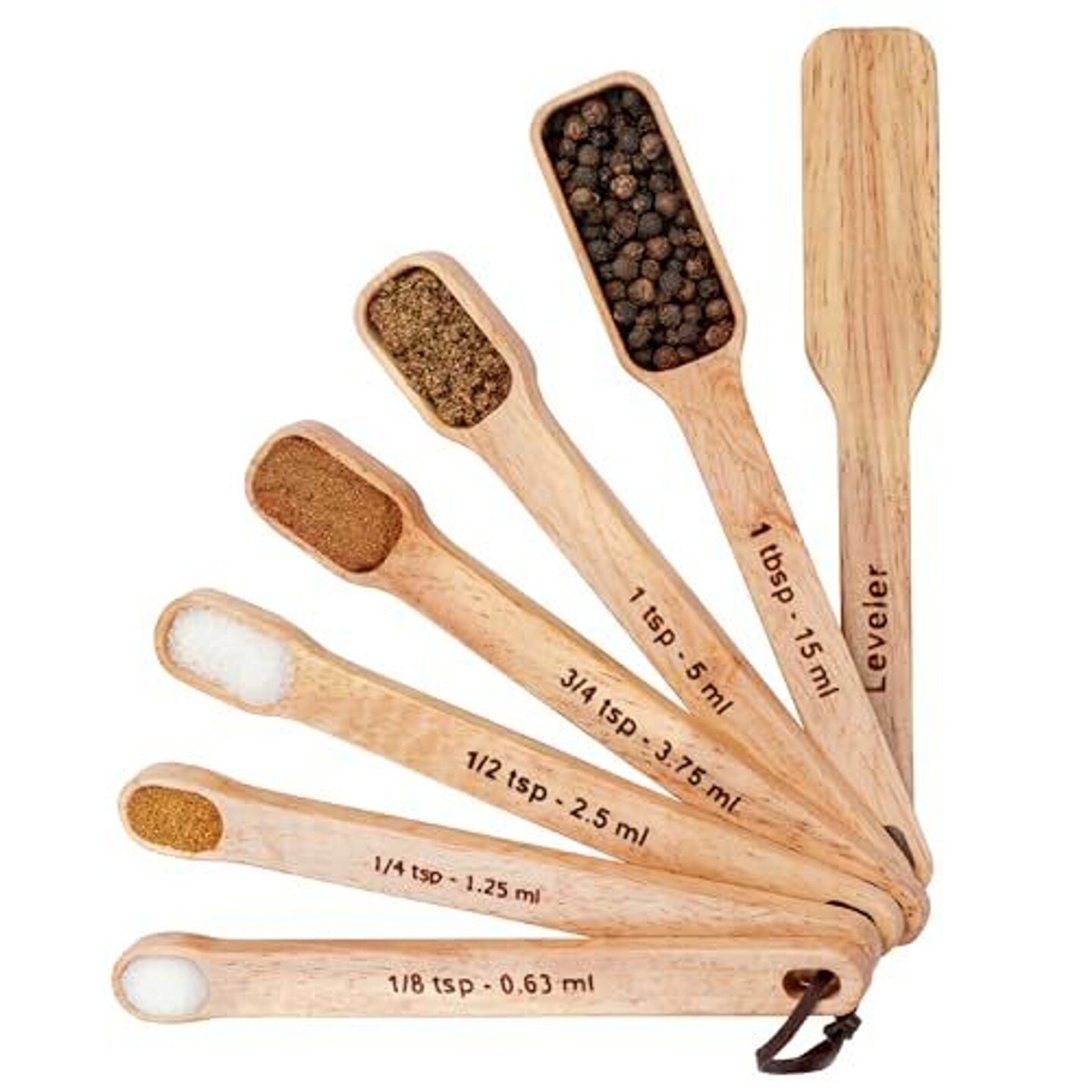 IMPRESA 7PC Narrow Wood Measuring Spoon Set for Cooking &#x26; Baking - Spoon Measurement Set with Leveler - Narrow Measuring Spoon - Wooden Measuring Spoons Set - Spice Measuring Spoons -Teaspoon Measure