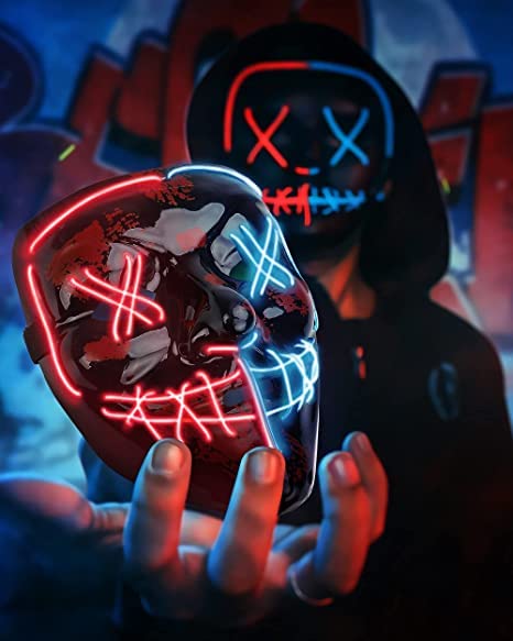 Halloween Mask Skeleton Gloves Set, 3 Modes Light Up Scary LED Mask with LED Glow Gloves, Halloween Decorations Anonymous Carnival Costumes glow purge Masks Gift for Boys Girl
