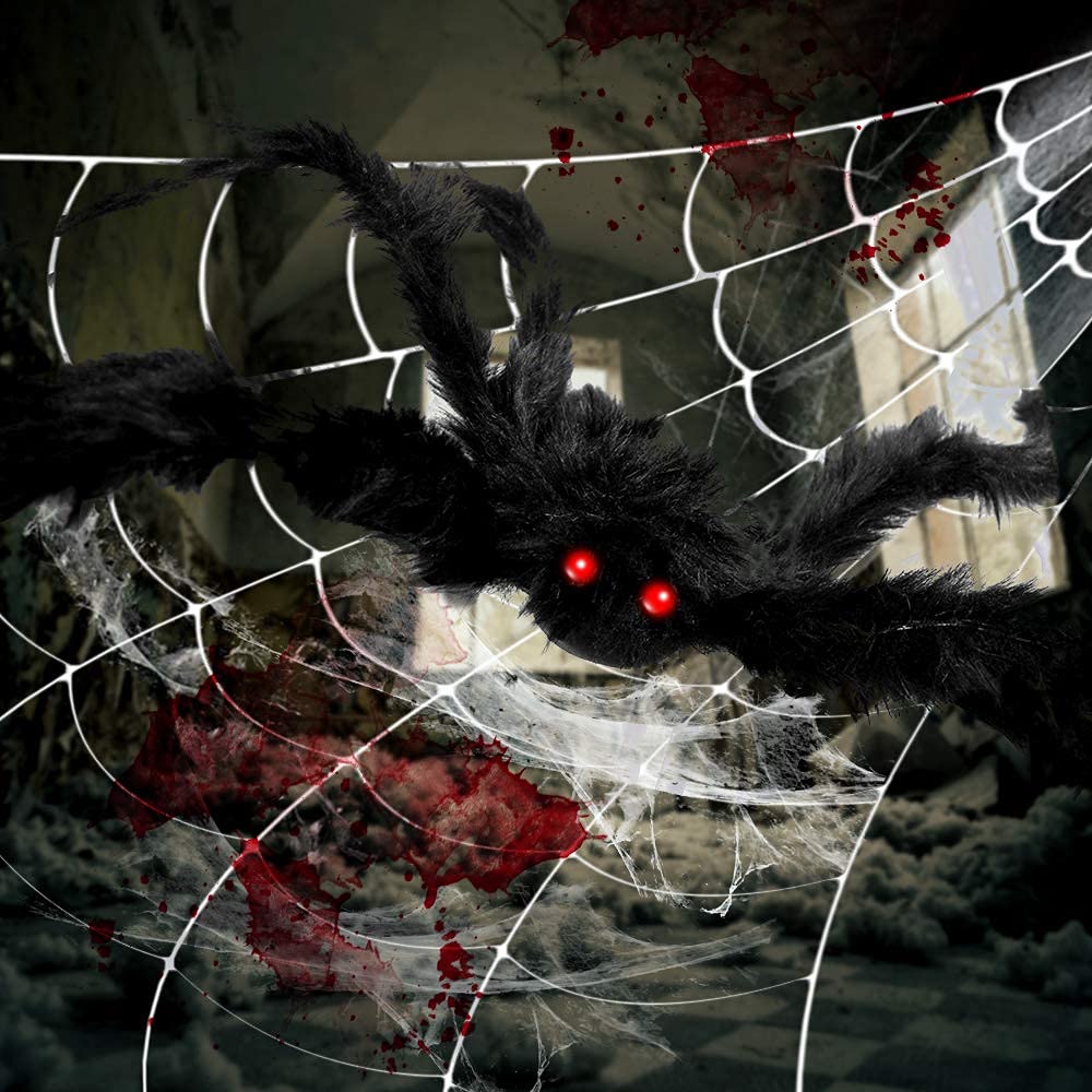 3 Pieces Halloween Spider Decorations Giant Spider Huge Spider Web Stretch Web Component of Huge Spider and Mega Spider Web Halloween Party Supplies Yard Halloween Outdoor D&#xE9;cor Haunted Decoration