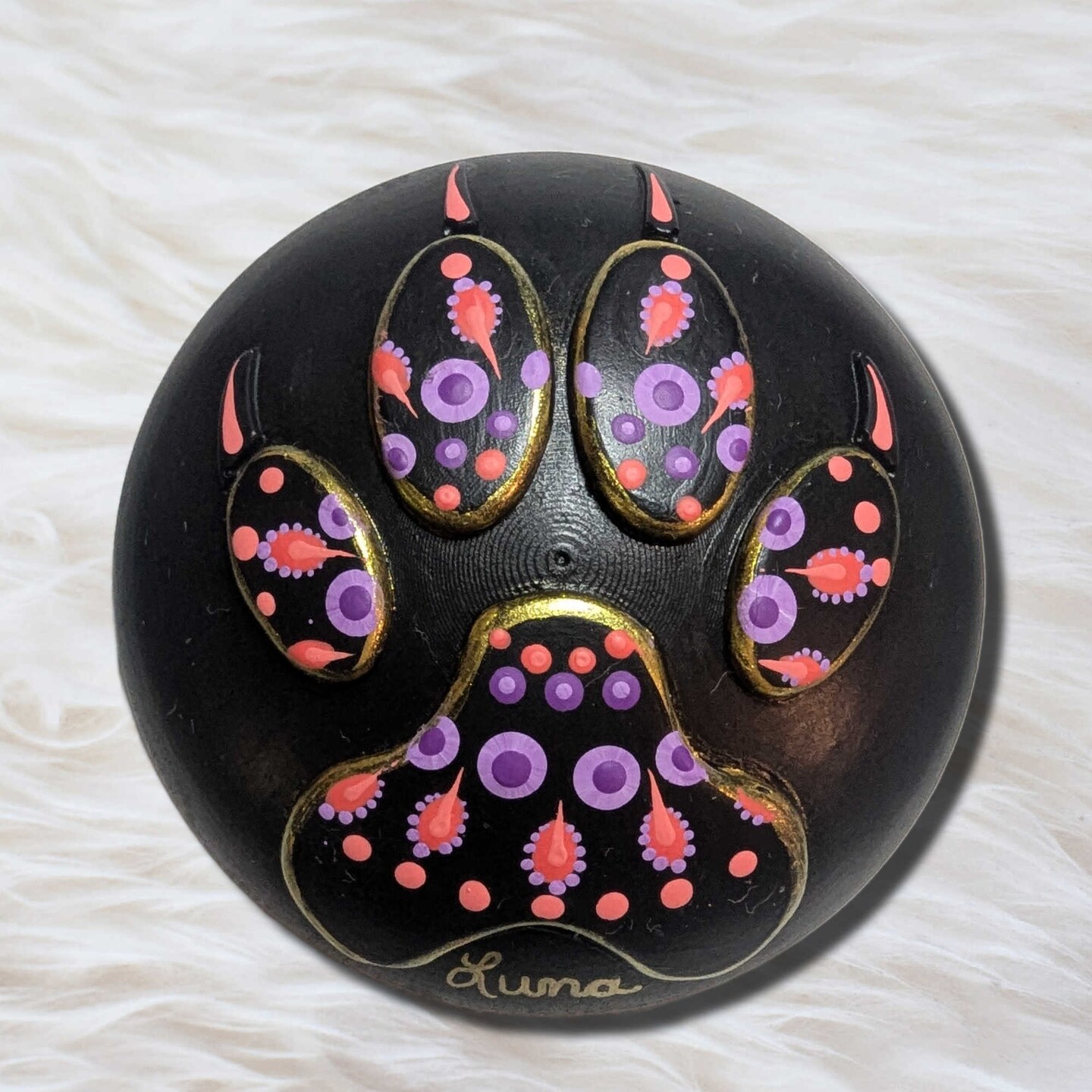 Pet Custom Order Dot Painted Mandala Stone - Cat