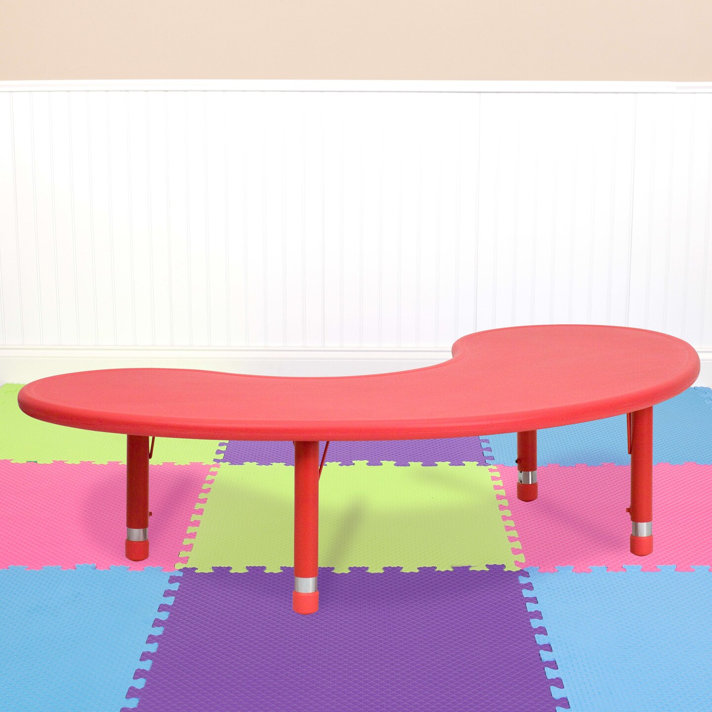 Emma and Oliver 35&#x22;W x 65&#x22;L Half-Moon Plastic Height Adjustable Activity Table