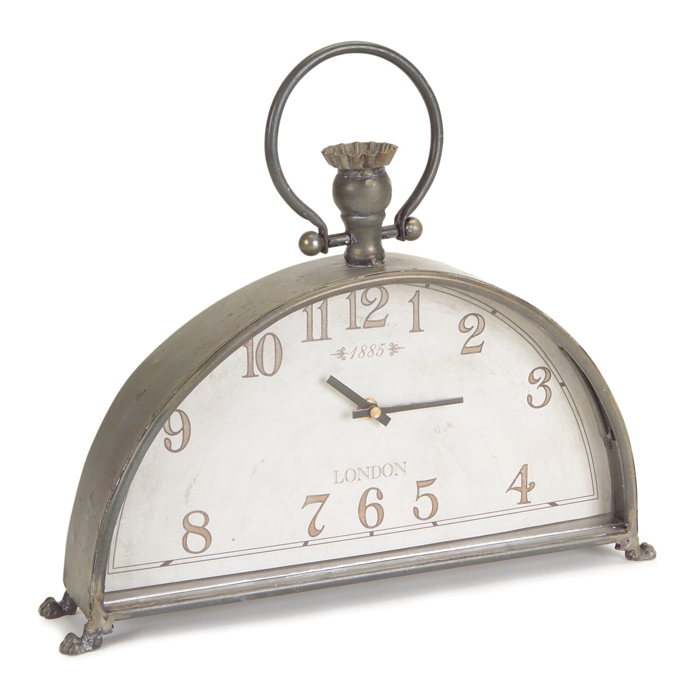 Melrose Mantle Antique Metal Clock with Handle - 15&#x22; - Gray