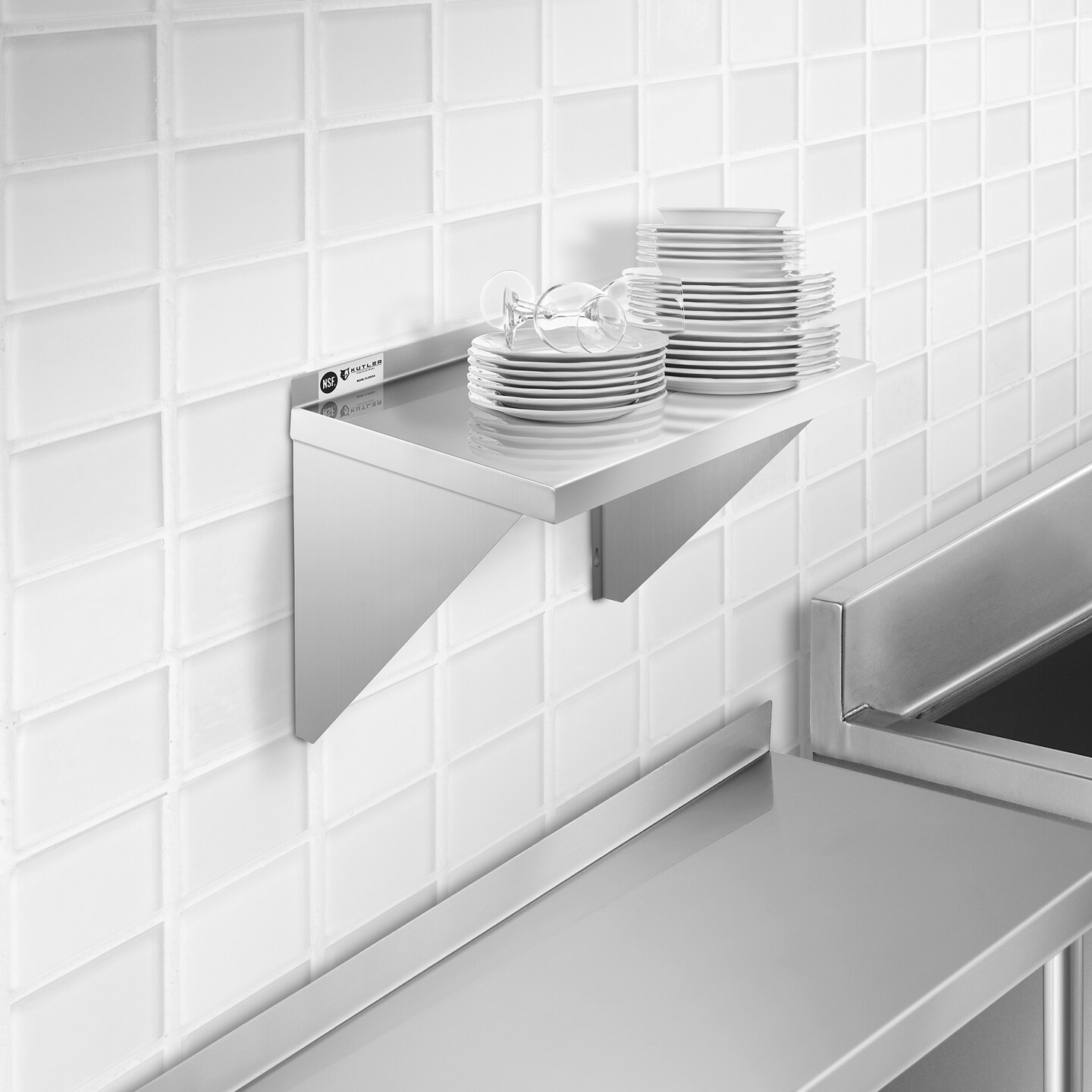 KUTLER Stainless Steel Shelf, NSF Commercial Wall Mount Shelves with Backsplash, Floating Metal Shelving for Restaurant, Kitchen, Home, Garage