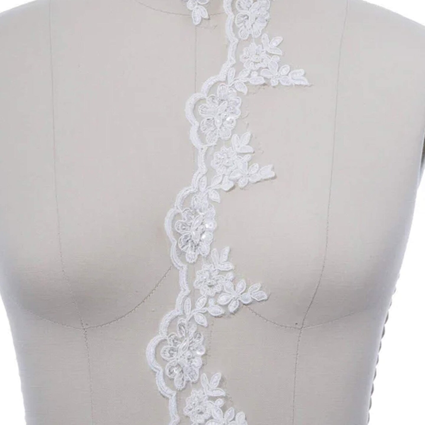 1 Yard White Beaded Arch Style Bridal Lace Trim 2.25 Inch Pearl Veil Edging
