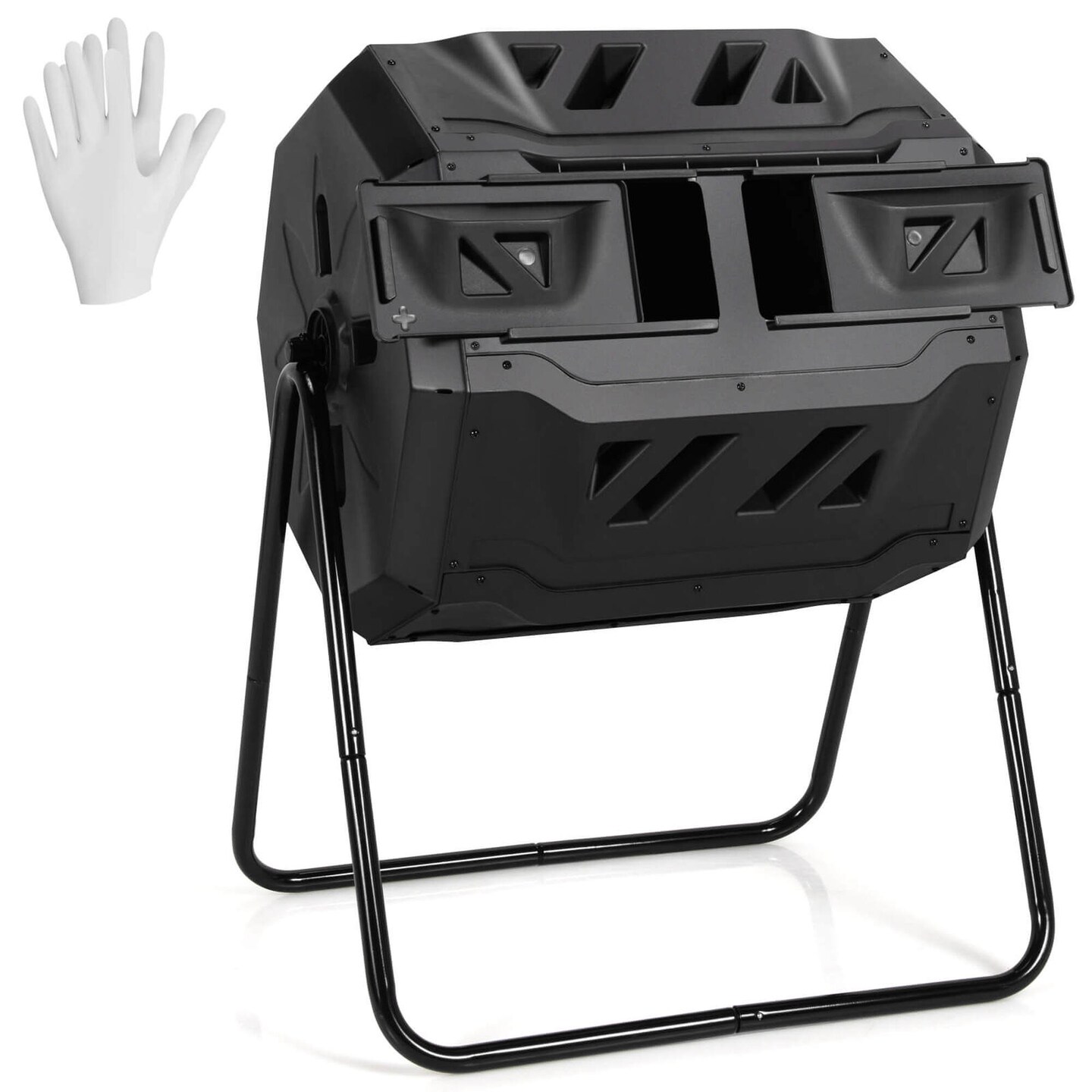 Costway 43 Gallon Composting Tumbler Compost Bin w/Dual Rotating Chamber Black