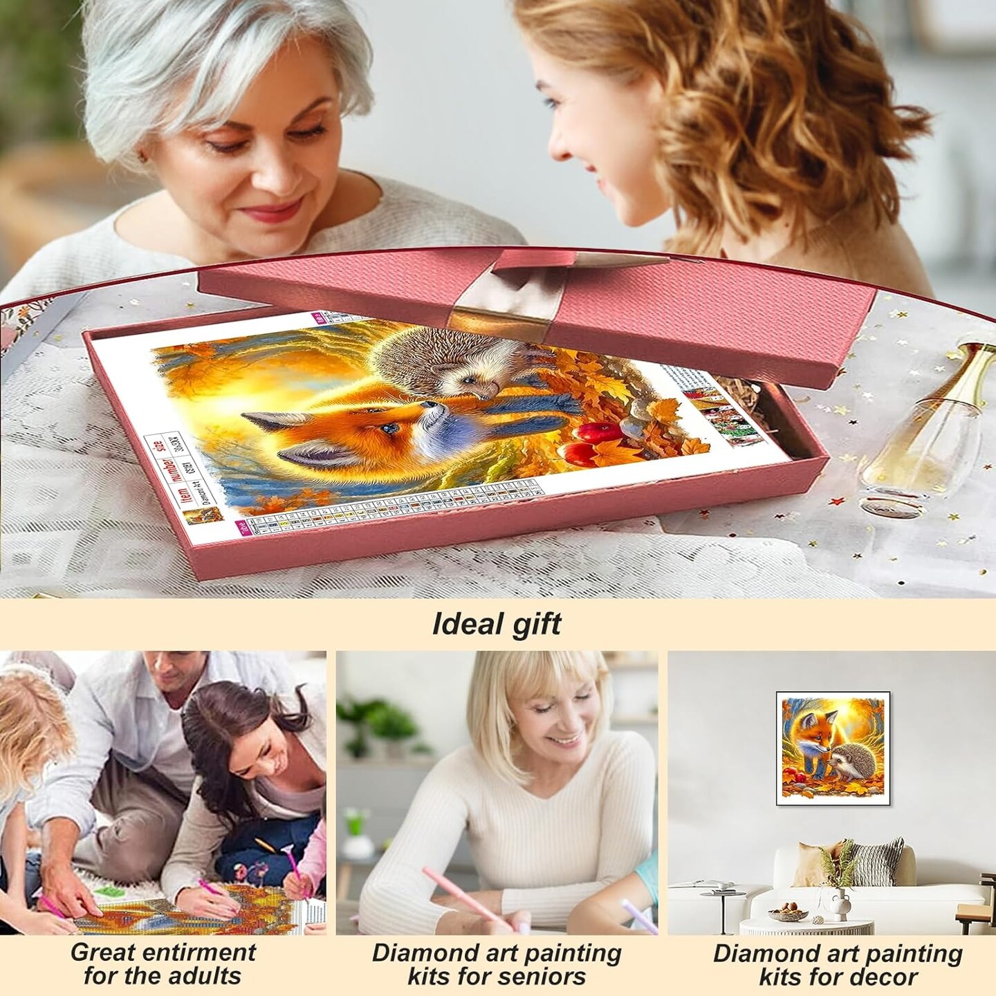 Fox Diamond Painting Kits for Adults, 5D DIY Diamond Art Kits for Beginners, Full Drill Diamond Painting Kits for Home Wall Decor, 12x12 Inch