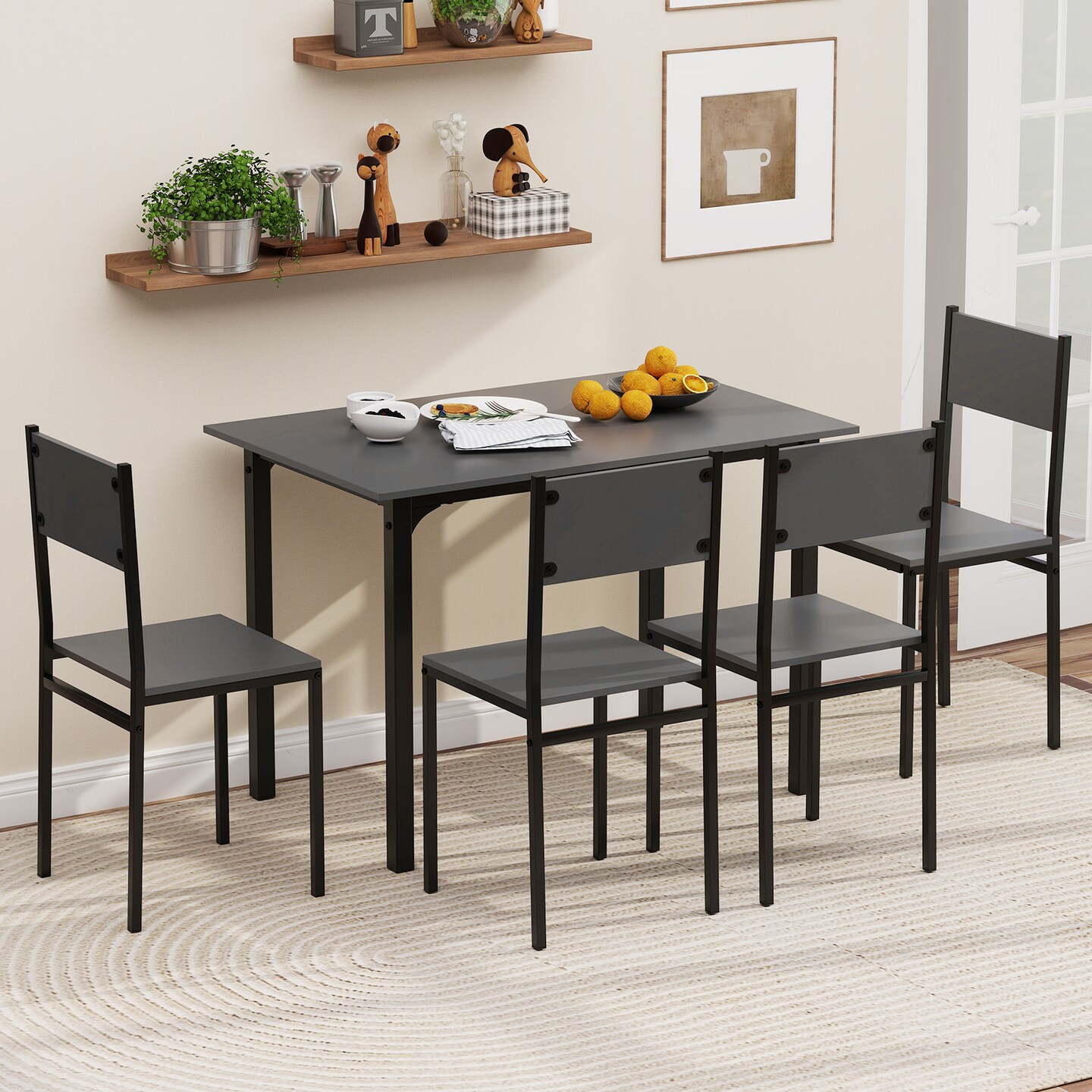 Costway 5 PCS Dining Table Set Industrial Style Kitchen Table &#x26; Chairs for 4 Gray/Brown/Dark Brown