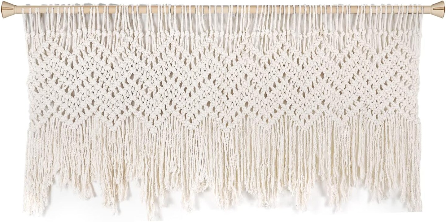 Boho Macrame Valance Curtain for Kichen Farmhouse Window Valance ( 47x22Inch)