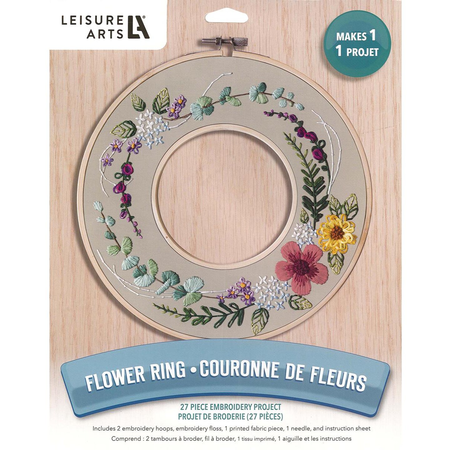 Leisure Arts Embroidery Kit 8" Hoop Flower Ring - Embroidery Kit for Beginners and Adults, Cross Stitch Kits with Patterns, DIY Starter Set for Seasonal Craft Projects