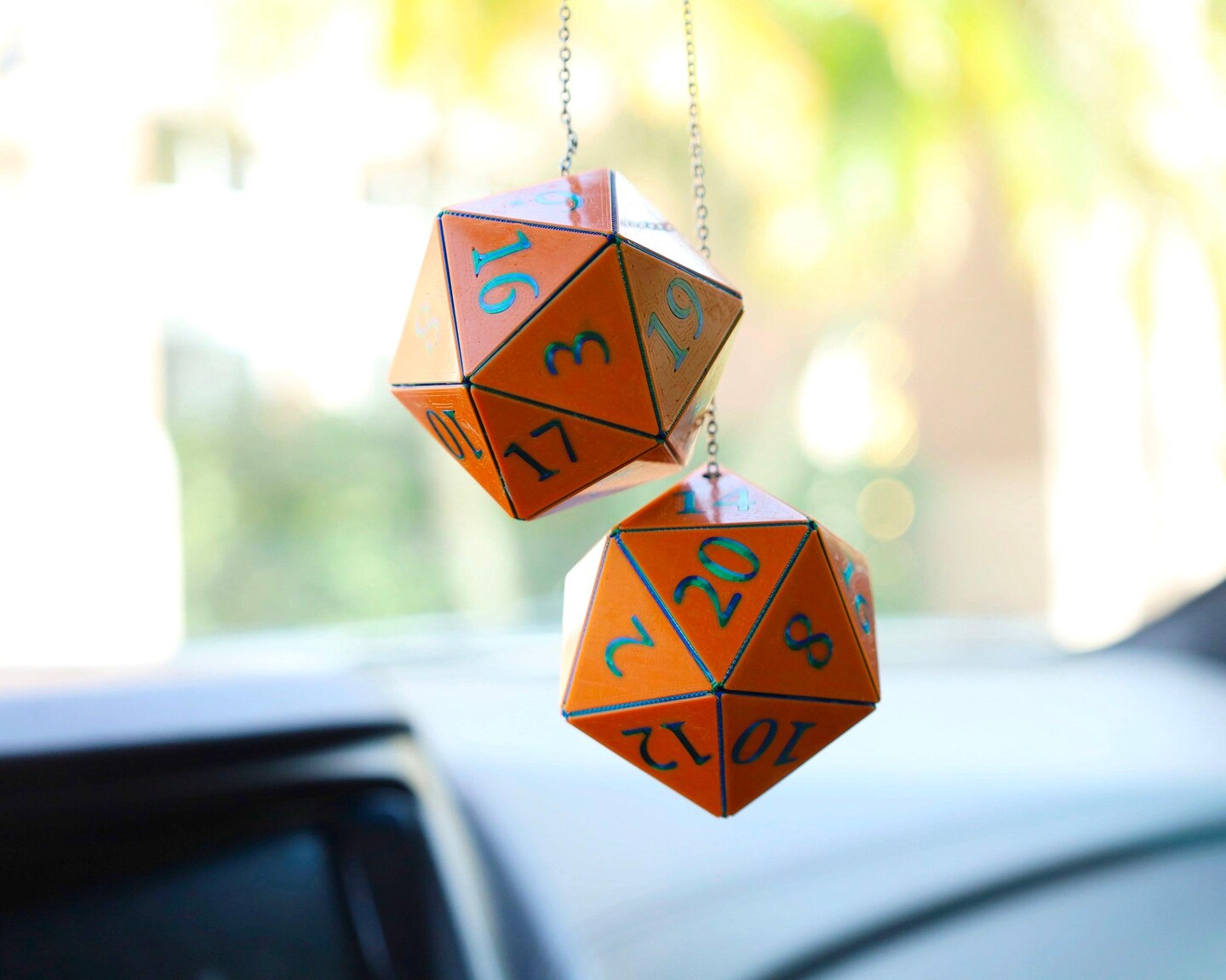 D20 Car Dice - Pick your colors, custom 2 inch charms - Hanging