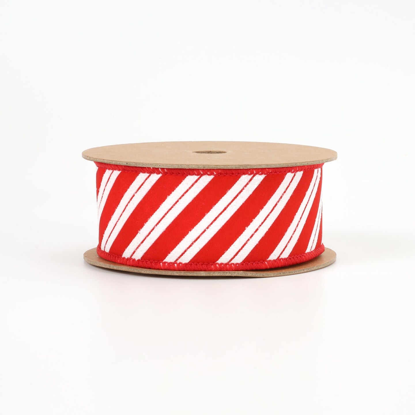 LaRibbons 1 1/2&#x22; Wired Ribbon | &#x22;Glitter Striped&#x22; White/Red | 10 Yard Roll